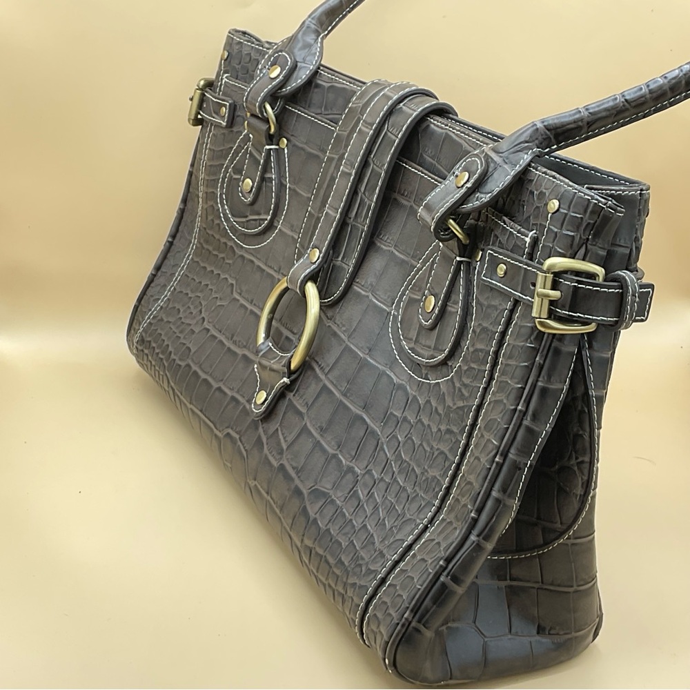 CHARLIE LAPSON Crocodile brown leather embossed shoulder bag. - Picture 2 of 11